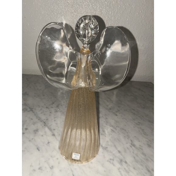 Party Lite Christmas Angel Tea Lite Candle holder 11” Tall Clear Gold Shimmer - Picture 4 of 10